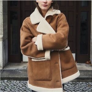 Zara Double Faced Coat With Patched Pockets